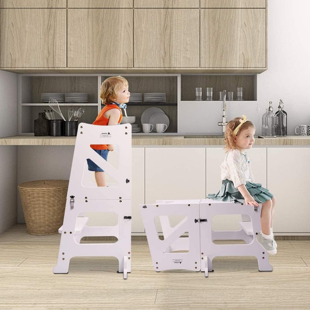  Taburete de cocina para niños pequeños, taburete de aprendizaje  Montessori para niños, torre de pie para mostrador, ayudante de pie para  niños (natural) : Bebés